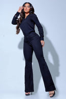 Calça Flare Modeladora Detalhe Barra Botões JEB124