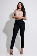Calça Jeans Feminina Preta Que Não Desbota Modeladora Com Detalhe Na Barra JEB106